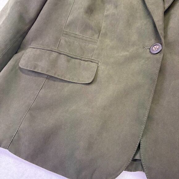 Coldwater Creek One Button Faux Suede Olive Green Blazer Jacket Size L (14-16) - Picture 4 of 11